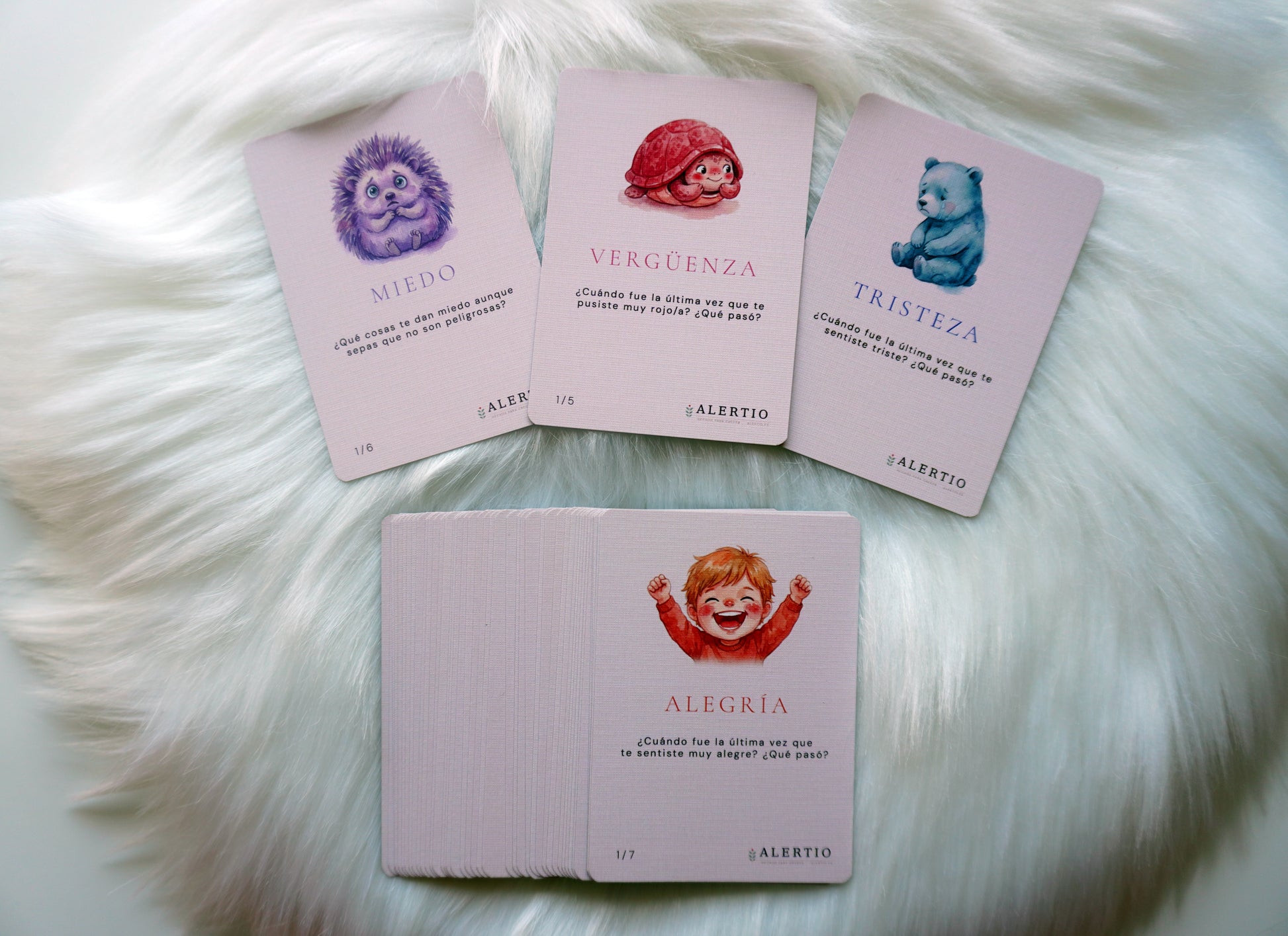 Baraja de cartas de emociones para niños Miedo Vergüenza Tristeza Alegría Alertio